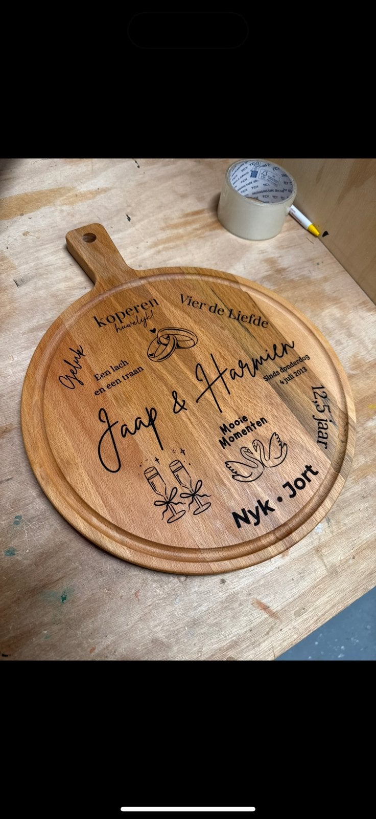 Borrelplank Gepersonaliseerd, Ophalen of Verzenden, Nieuw, Hout