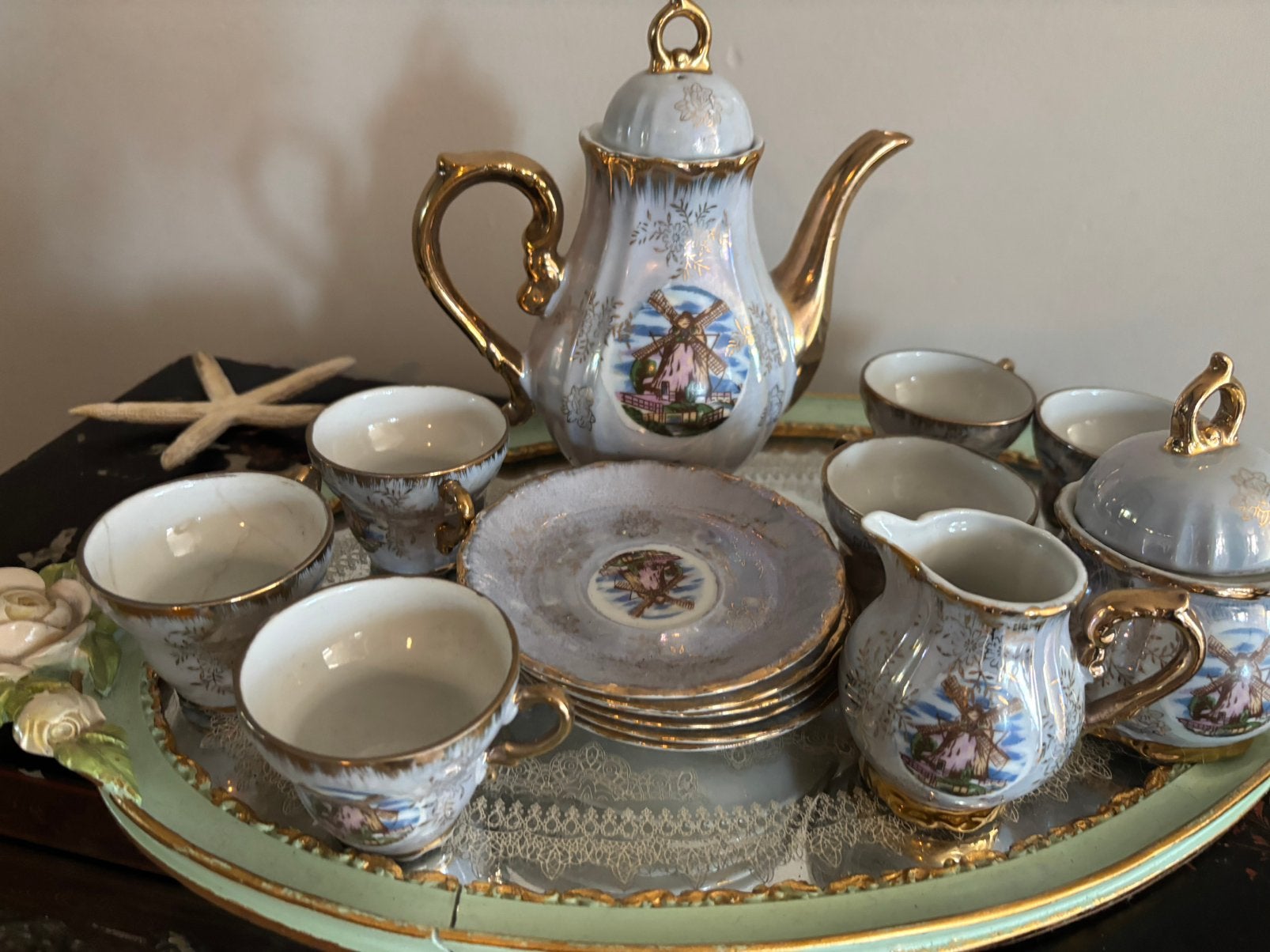 Antiek thee servies met dienblad, Ophalen