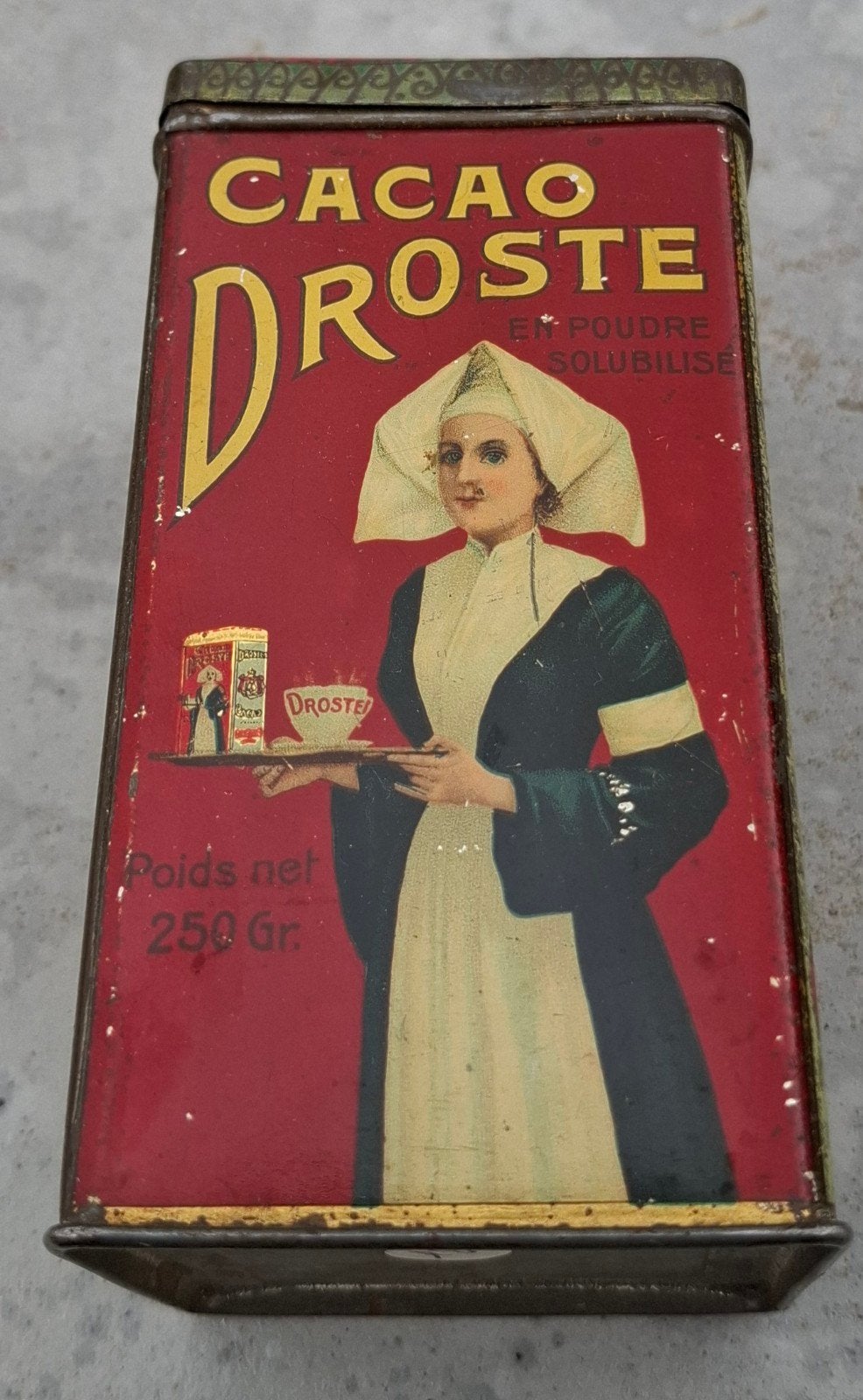 vintage Droste Cacao blik van 250 gram, Verzamelen, Ophalen of Verzenden, Gebruikt, Overige, Droste