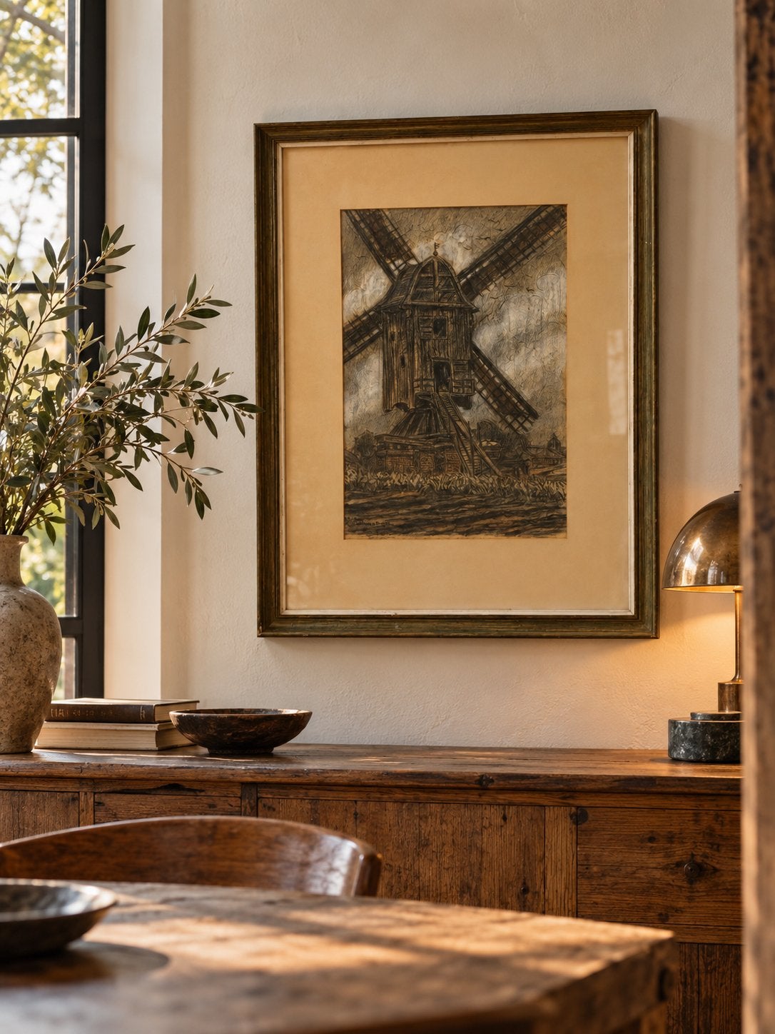 Willy van Schoonhoven van Beurden (1883-1963) | Molen Malle, Ophalen of Verzenden, Tekening, Overige technieken, Achter glas