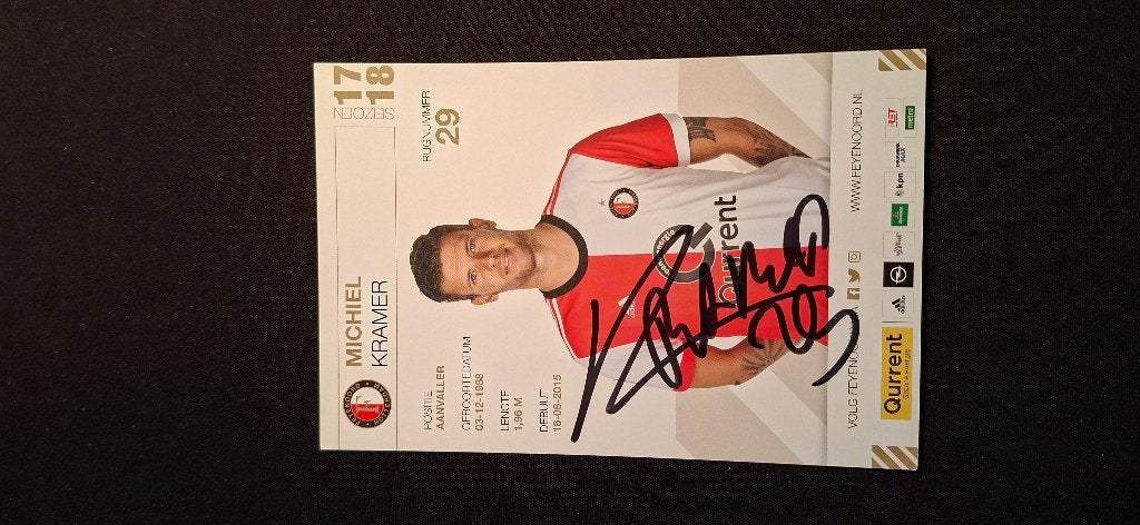 Spelerskaart met handtekening; Michiel Kramer # Feyenoord, Ophalen of Verzenden, Nieuw, Feyenoord, Spelerskaart