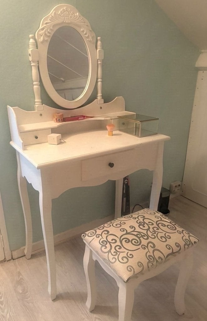 Make-up tafel wit met krukje, Ophalen, Gebruikt, 50 tot 100 cm, Minder dan 100 cm
