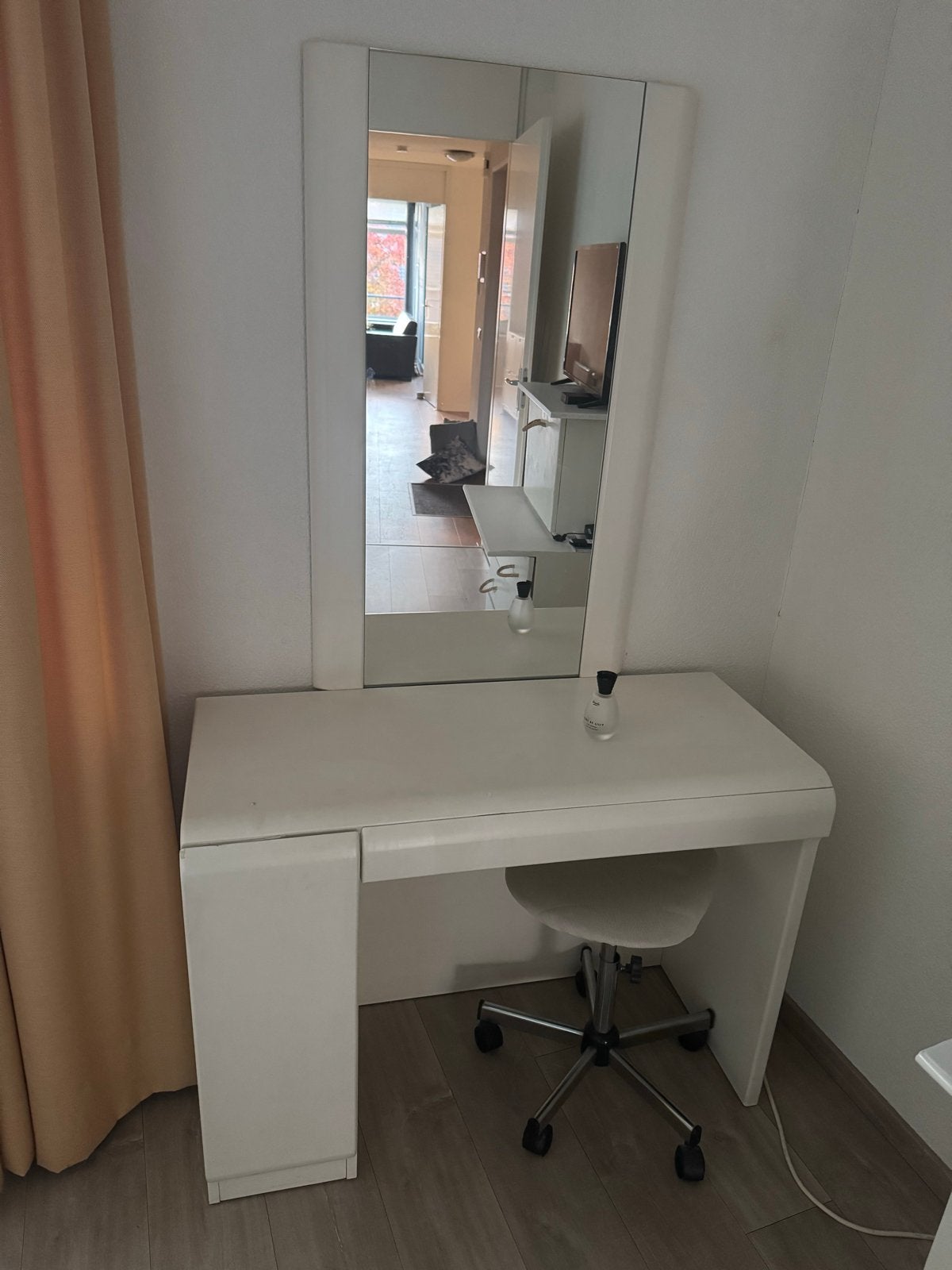 Witte kaptafel met spiegel (100x75x60 cm), Zo goed als nieuw, Minder dan 100 cm, Hout, 50 tot 100 cm
