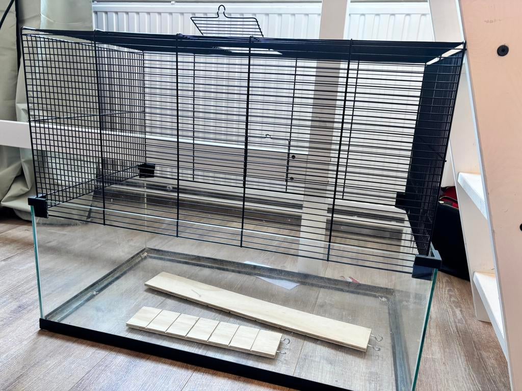 Hamster/reptielen glazen kooi + omheining, Ophalen of Verzenden, Zo goed als nieuw, Overige materialen, Overige typen