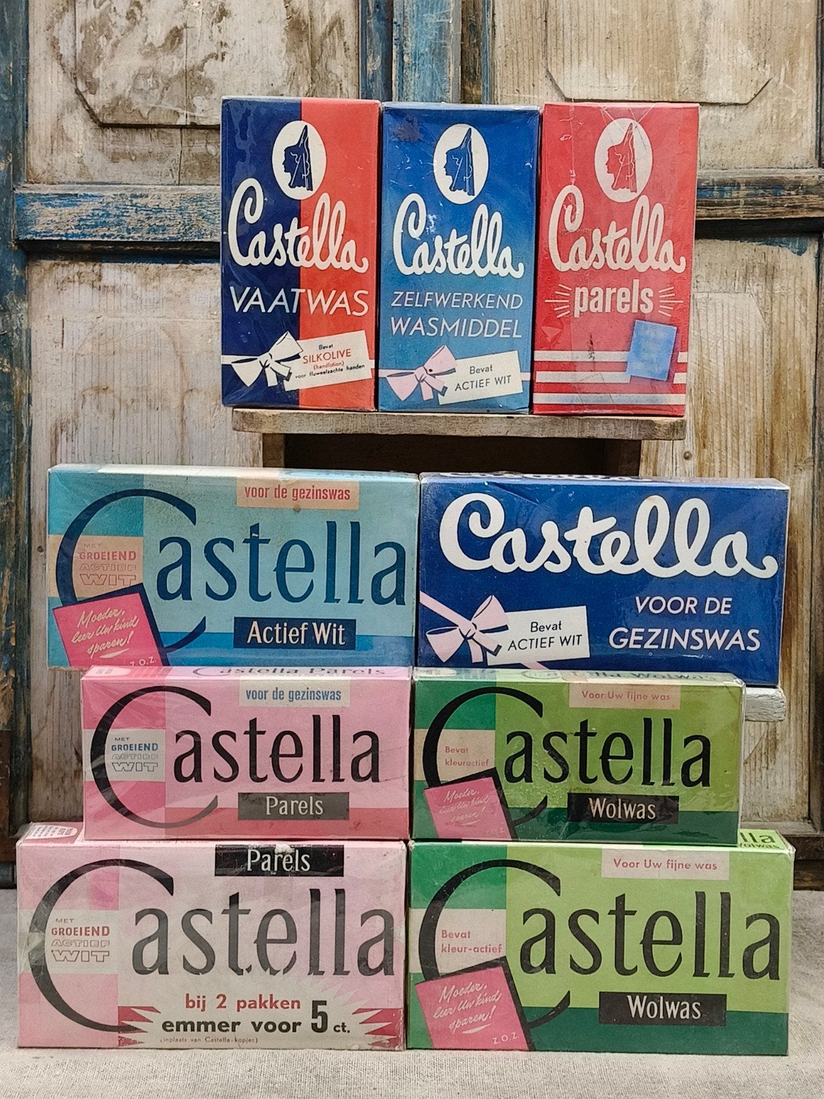 9x verschillende oude pakket Castella waspoeder, Ophalen of Verzenden, Gebruikt