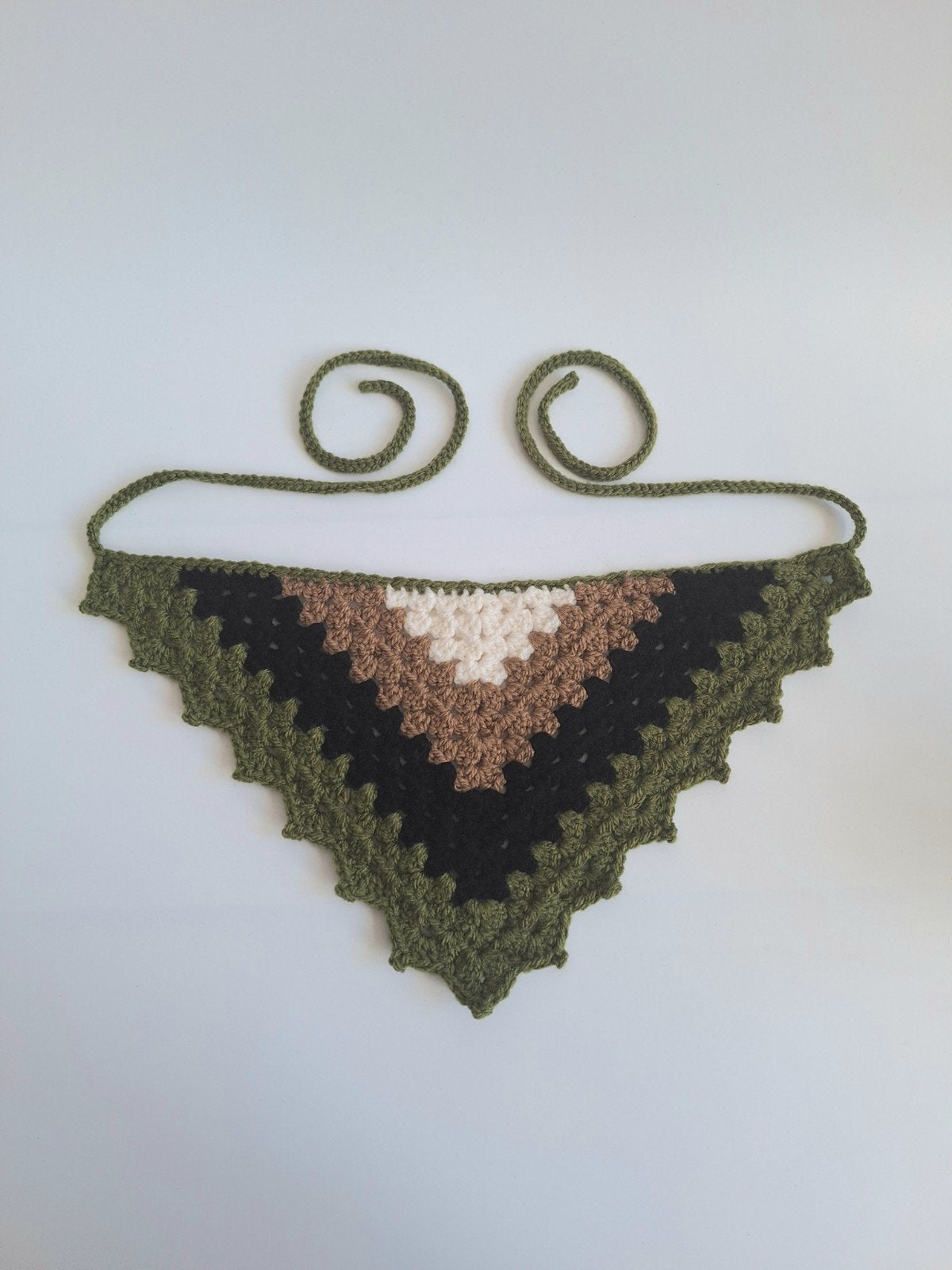 Gehaakte bandana crème lichtbruin zwart donkergroen, Ophalen of Verzenden, Nieuw, One size fits all