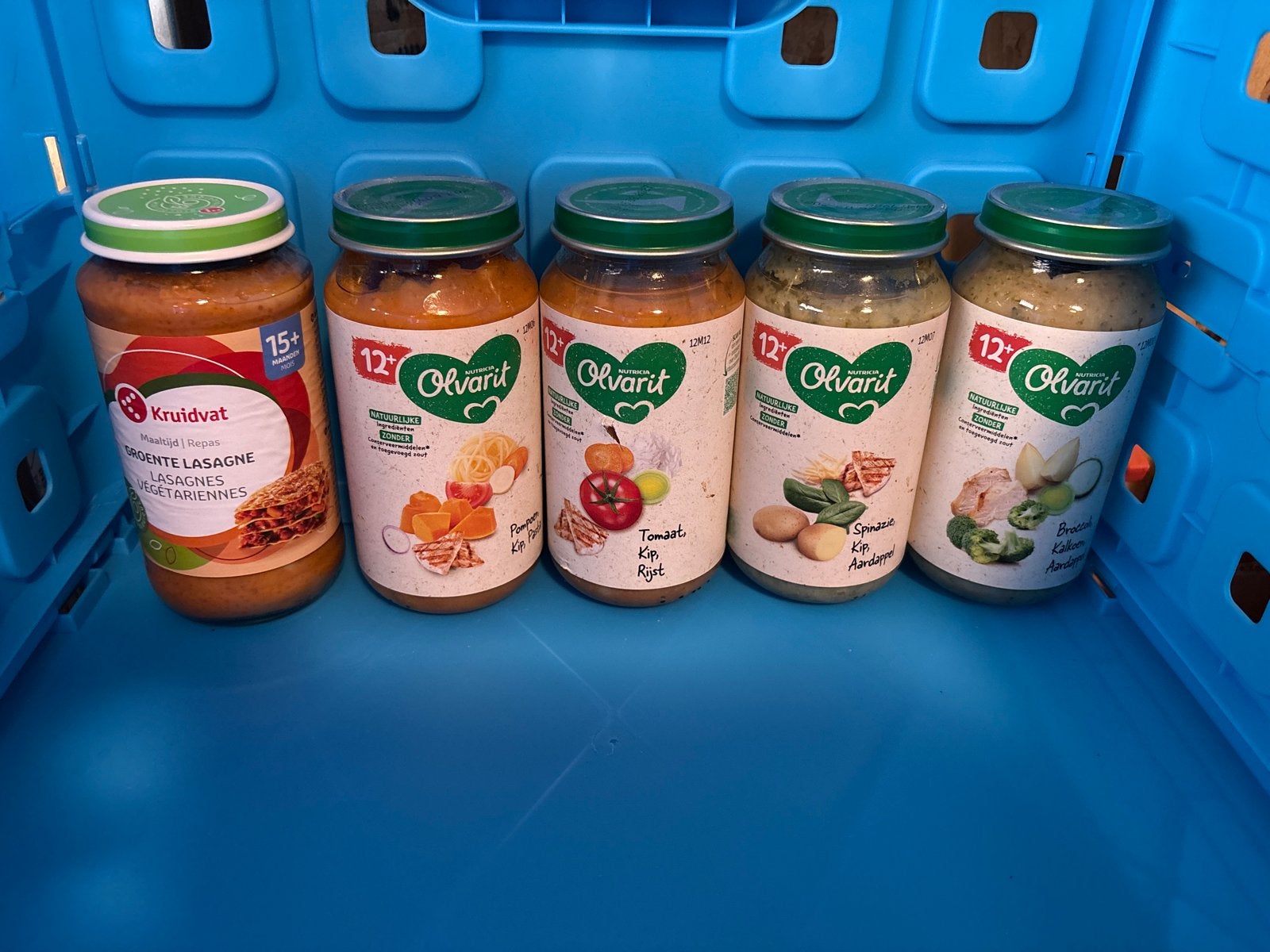 Babyvoeding potjes Olvarit en Kruidvat (5 stuks), Ophalen, Nieuw, Bewaarbakje
