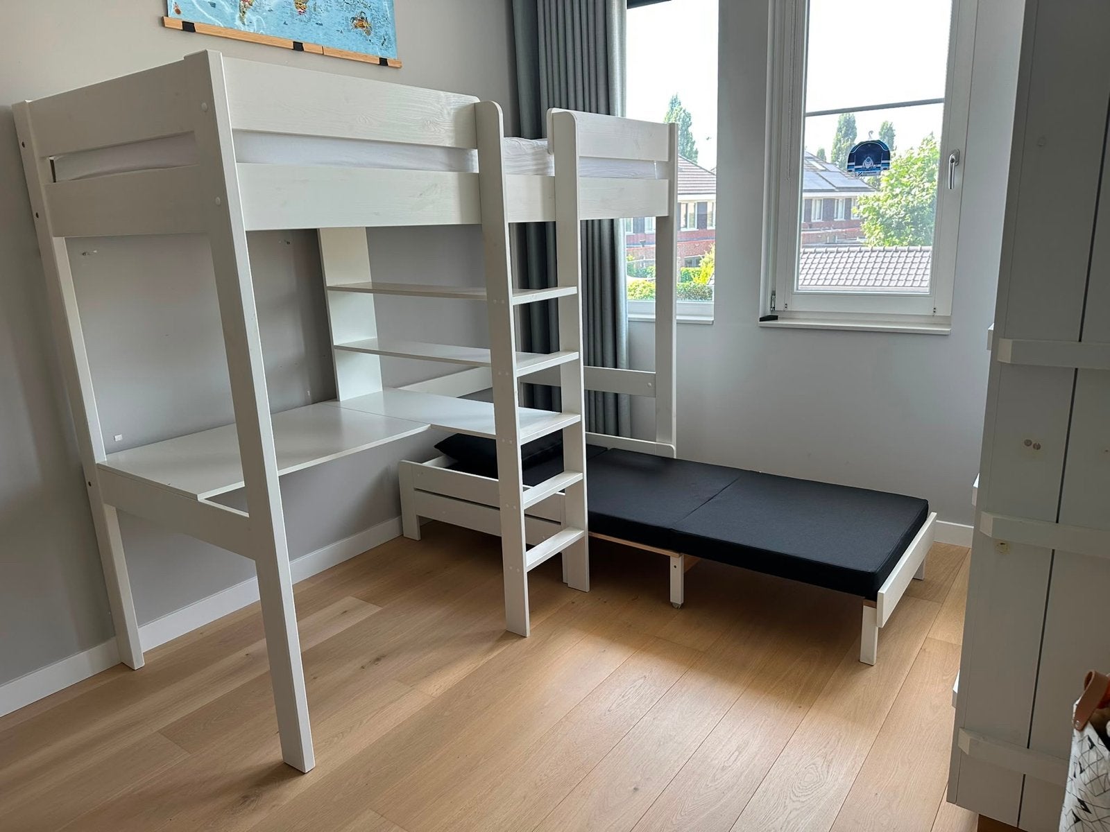 Vipack Pino Hoogslaper met slaapbank en bureau, 90 cm, Eenpersoons, Wit, Ophalen of Verzenden