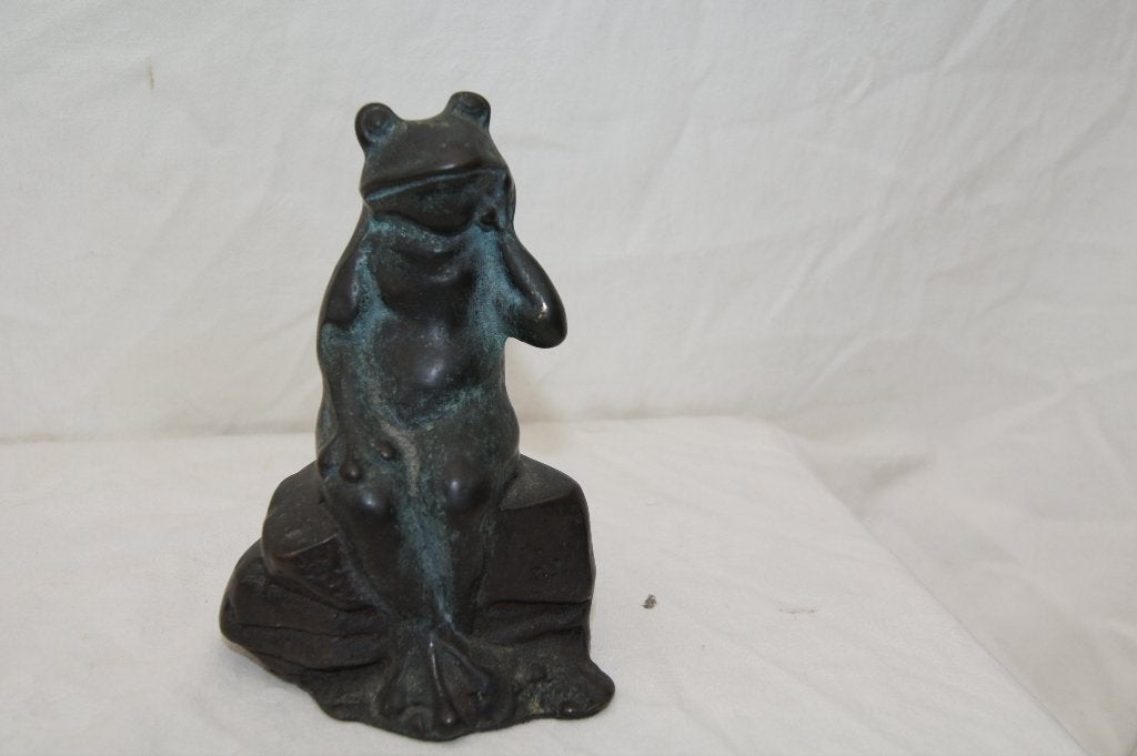 Bronzen Kikker Beeldje - Denkende Kikker / Haan, Antiek en Kunst, Antiek | Koper en Brons, Ophalen of Verzenden, Brons