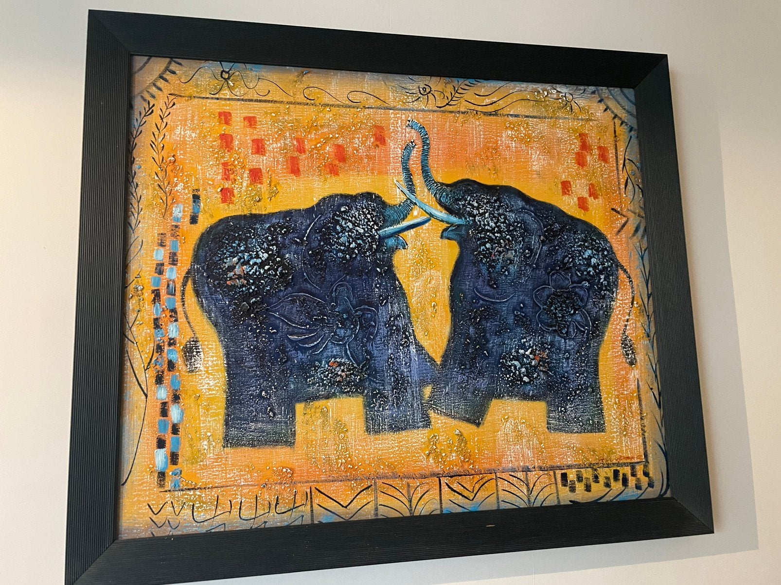 Schilderij olifanten, modern, Antiek en Kunst, Ophalen of Verzenden