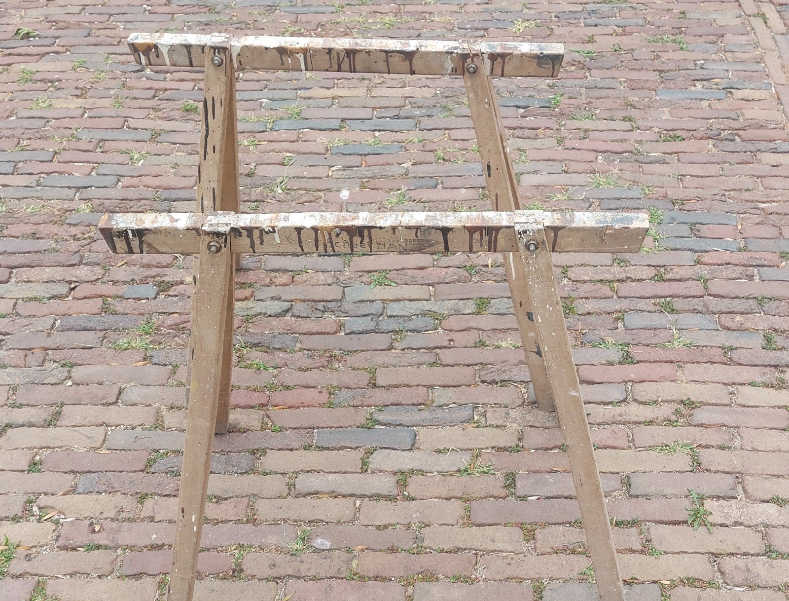 2 essen houten schragen, Doe-het-zelf en Verbouw, Werkbanken, Ophalen, Gebruikt