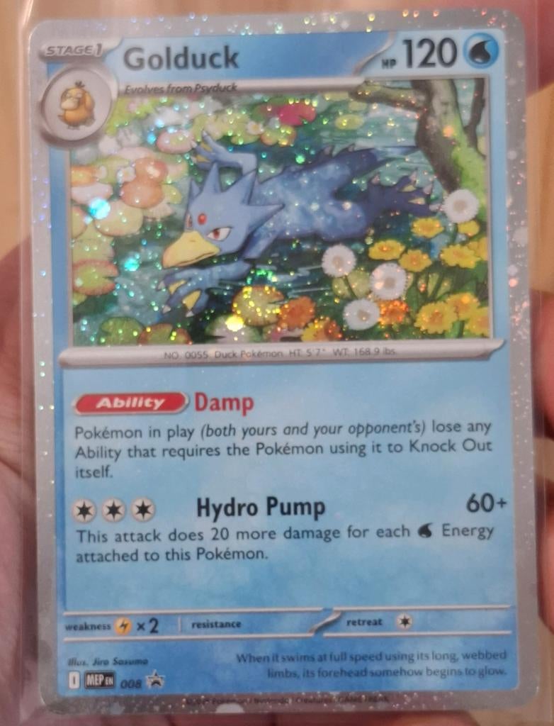 Golduck promo pokemonkaart met dubbele swirl!, Ophalen of Verzenden, Zo goed als nieuw