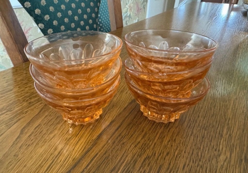 6x vintage roze persglas schaaltjes, Antiek en Kunst, Ophalen of Verzenden
