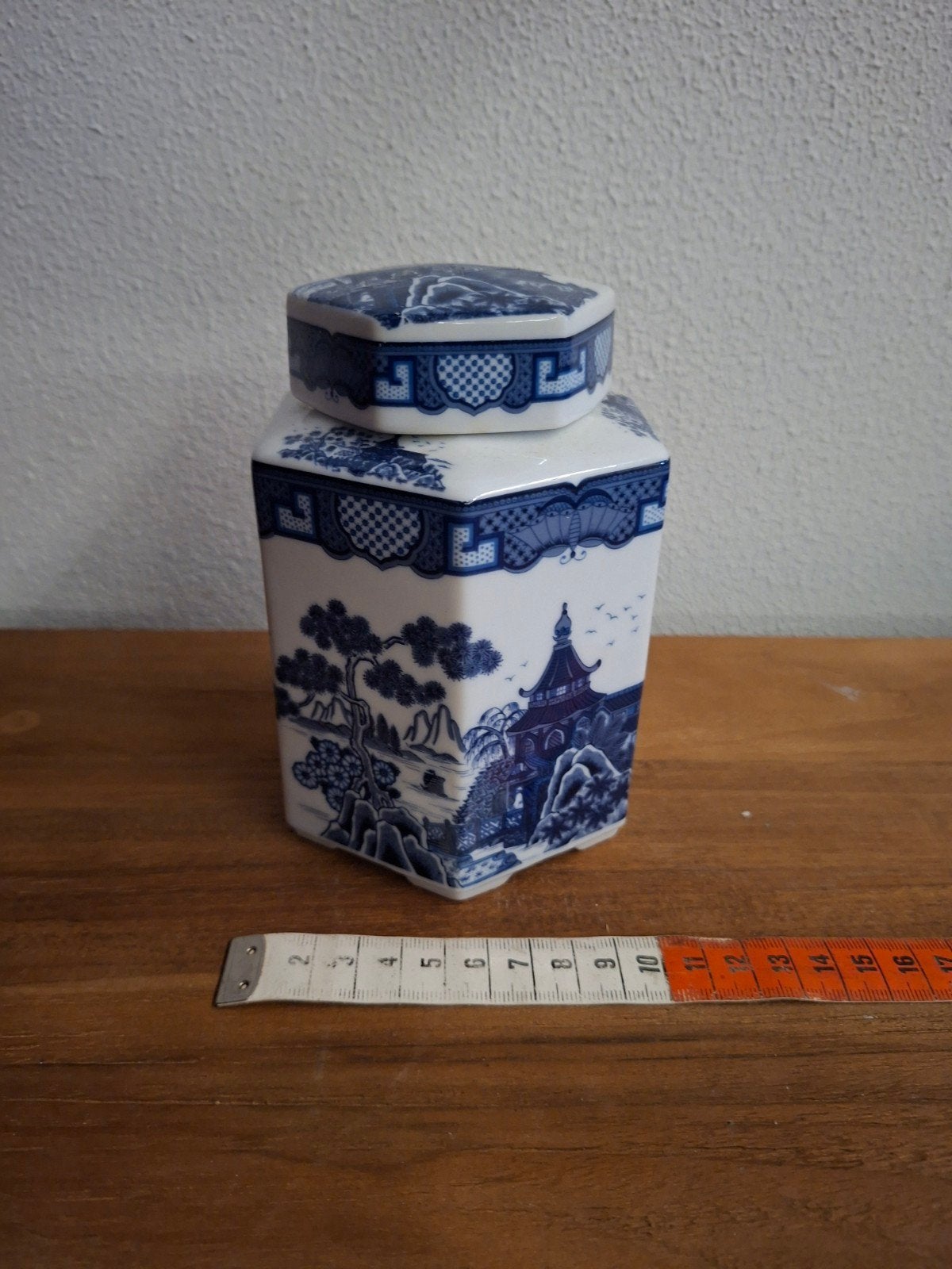 Zeshoekige Delfts Blauw Stijl Pot met Deksel, Ophalen of Verzenden