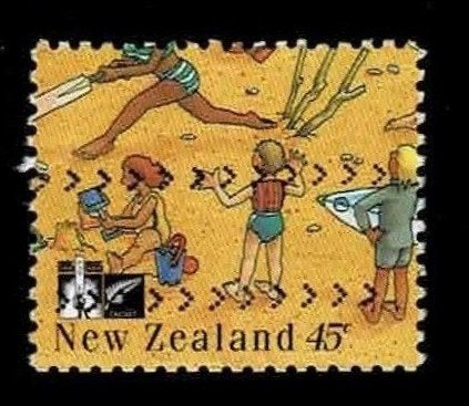 postzegel 1338 Nieuw-Zeeland Strand + 100 jaar cricketbond, Ophalen of Verzenden, Gestempeld