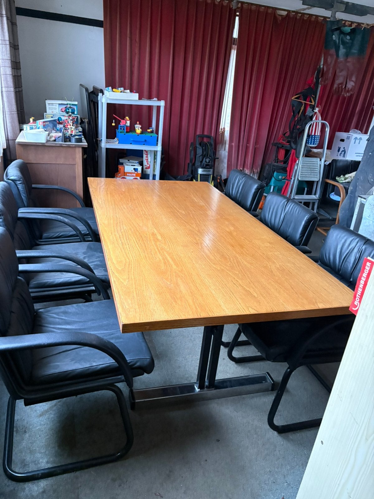 Grote vergadertafel met 6 stoelen, Ophalen, Gebruikt, 100 tot 150 cm, 200 cm of meer