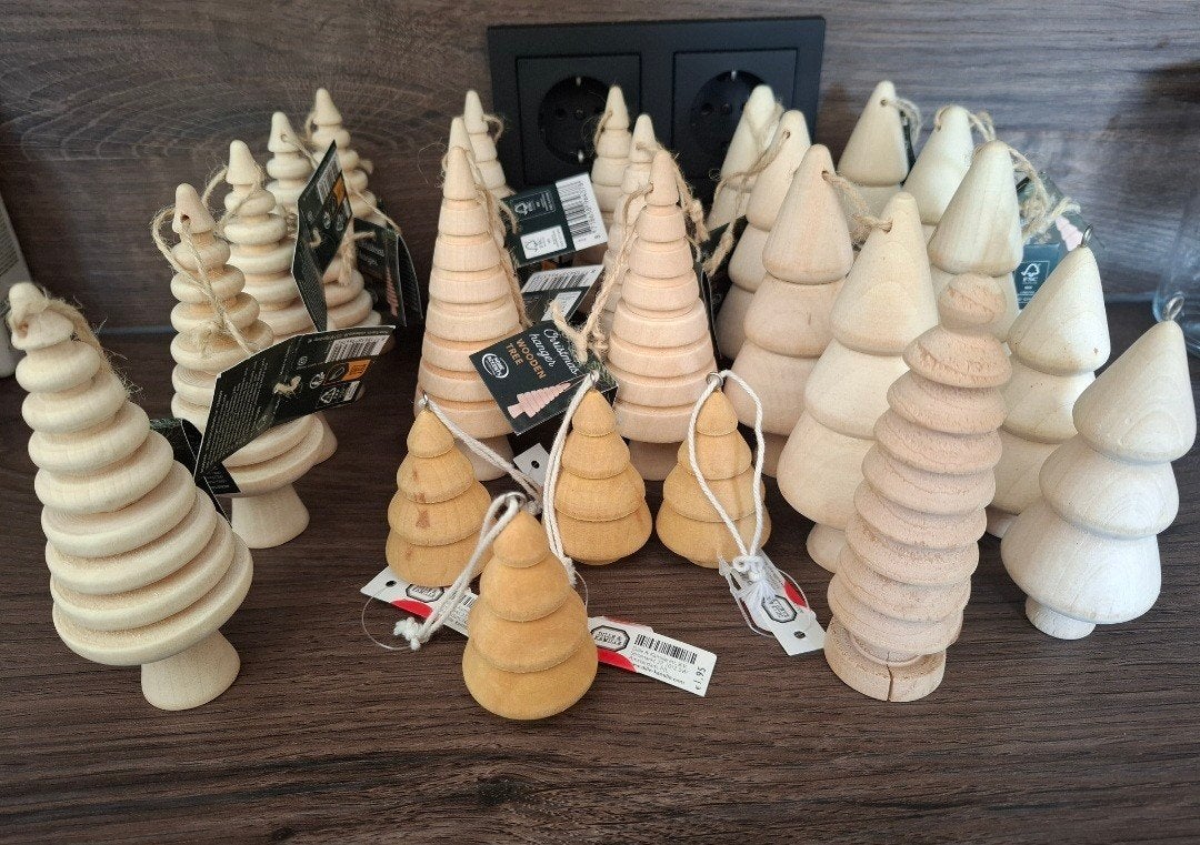 Houten kerstboompjes/pegdolls, Ophalen, Hout, Knutselset, Kerstmis
