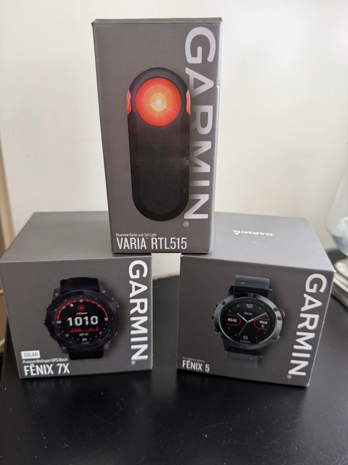 Garmin Fenix 7x solar 51mm Garmin Fenix 5 en Varia RTL515, Ophalen, Hoogte, Zwart, Zo goed als nieuw