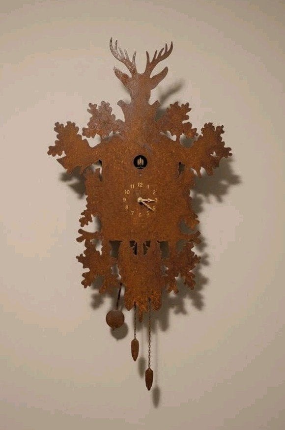 Metalen koekoeksklok met roestlook - Italiaans design, Ophalen of Verzenden