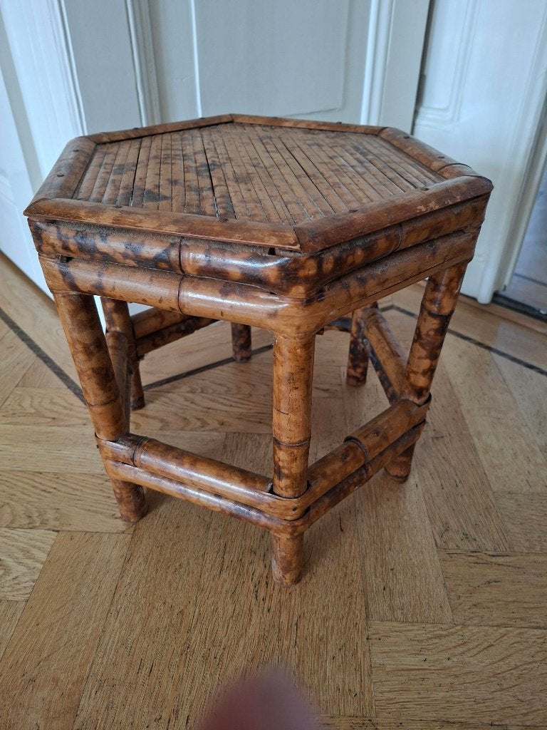 Vintage Chinese bamboe bijzettafel / plantentafel jaren 70, Antiek en Kunst, Antiek | Meubels | Tafels, Ophalen of Verzenden