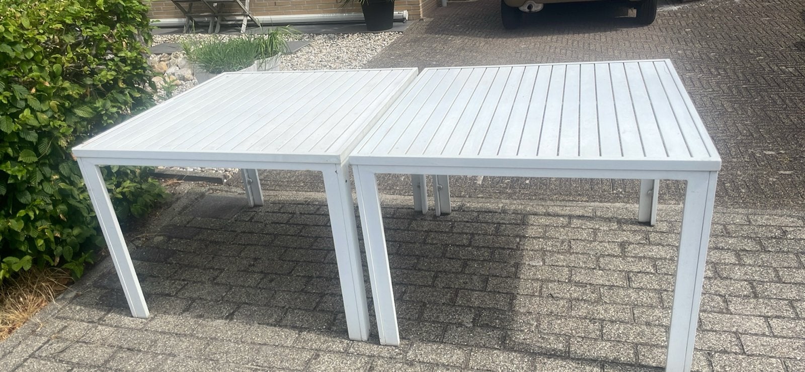 2 ijzeren tuintafels, 100x100 cm, Tuin en Terras, Tuintafels, Ophalen, Gebruikt, Vierkant, Metaal