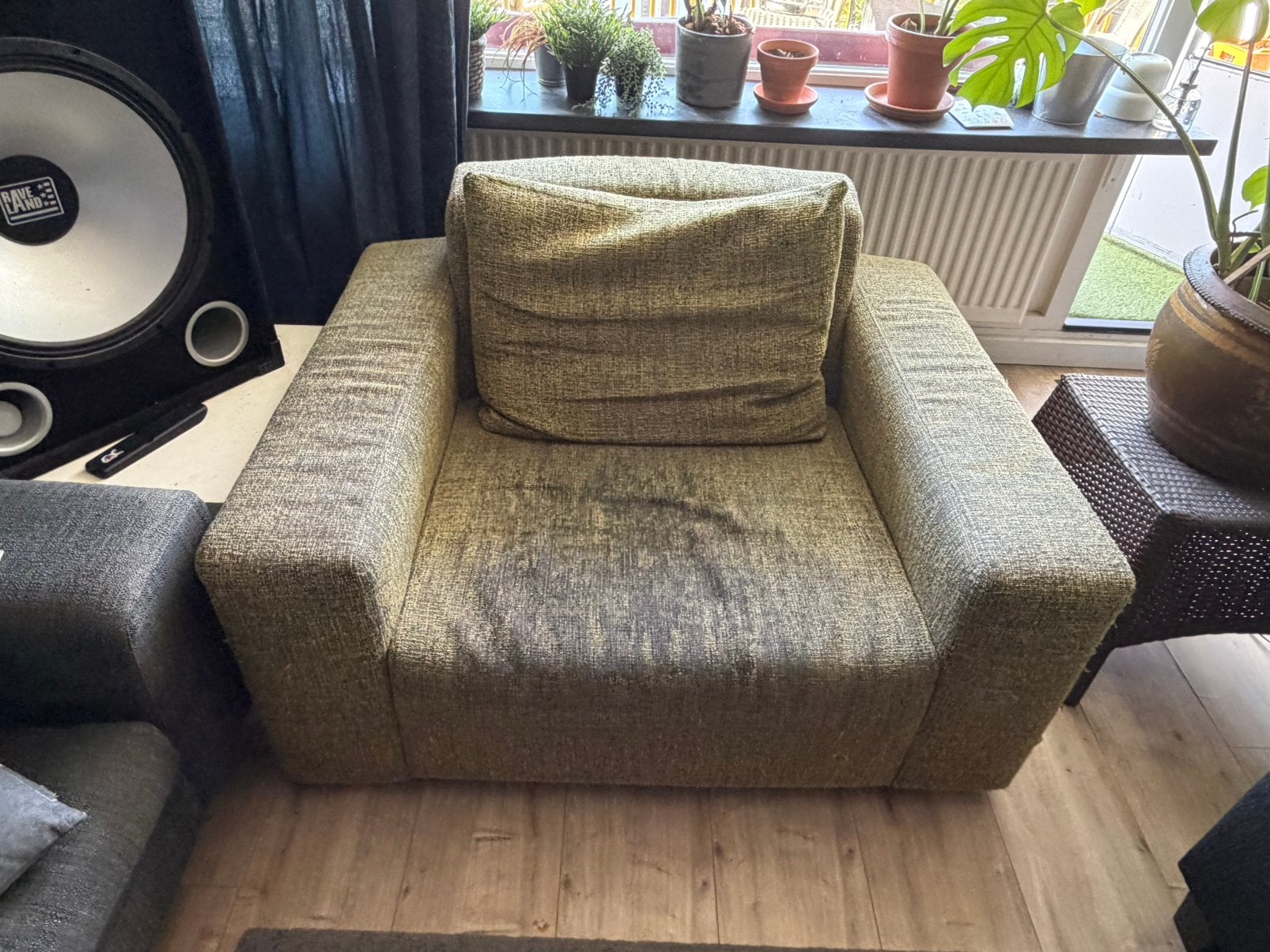 Fauteuil met poef, Ophalen, Gebruikt, Stof