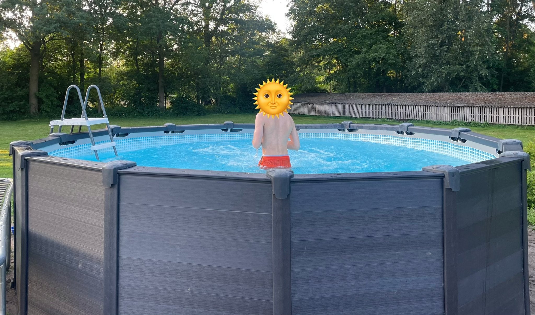 Intex Zwembad met houtlook ombouw en Aqualine warmtepomp, Gebruikt, Rond, 300 cm of meer, Ophalen