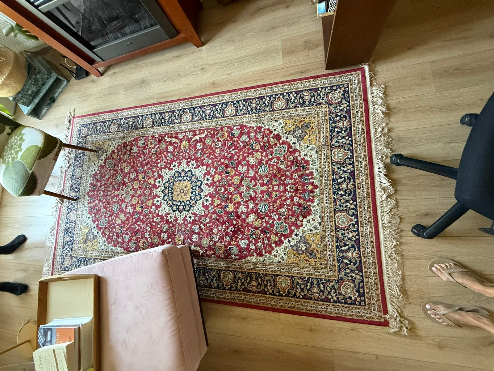 Perzisch/vintage vloerkleed rood, klassiek patroon, Ophalen, 200 cm of meer, Zo goed als nieuw, Crème