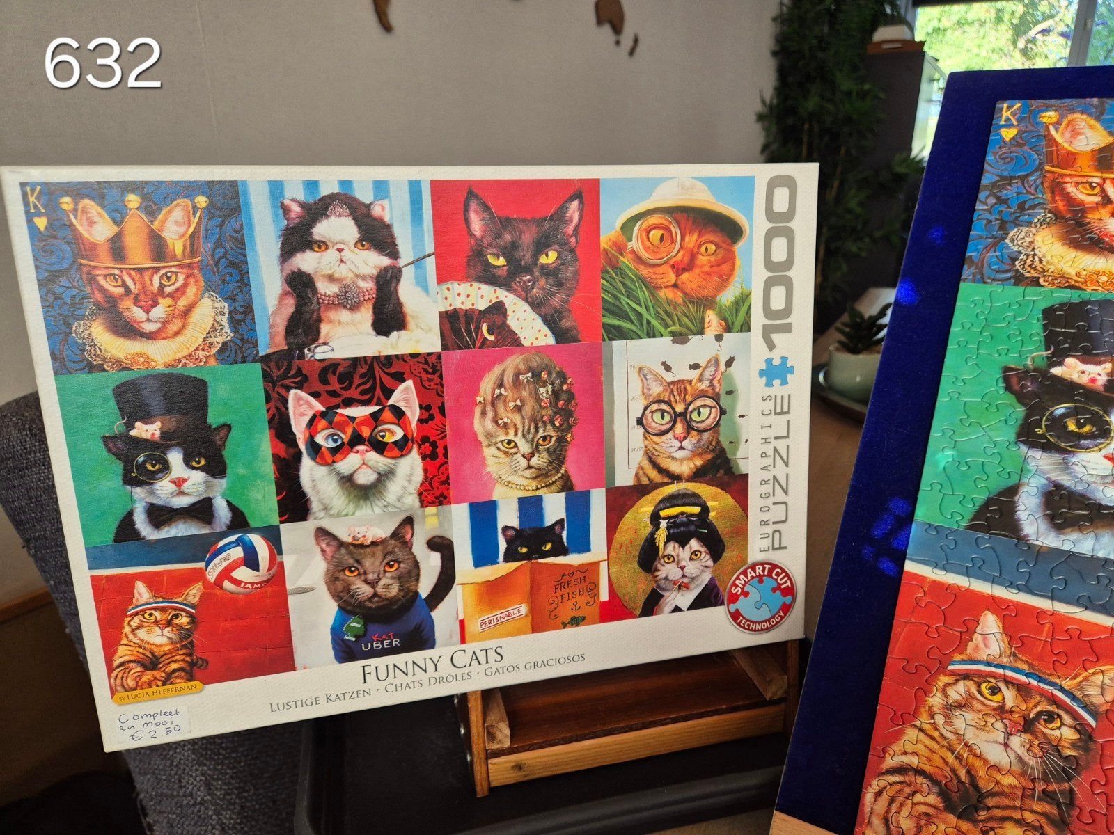 Eurographics puzzle 1000. Funny cats. Collage, Ophalen of Verzenden, 500 t/m 1500 stukjes, Gebruikt, Legpuzzel