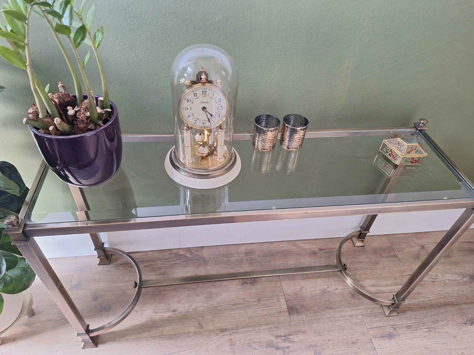 Glazen messing sidetable (gratis), Huis en Inrichting, Ophalen, 25 tot 50 cm, Rechthoekig, 100 tot 150 cm