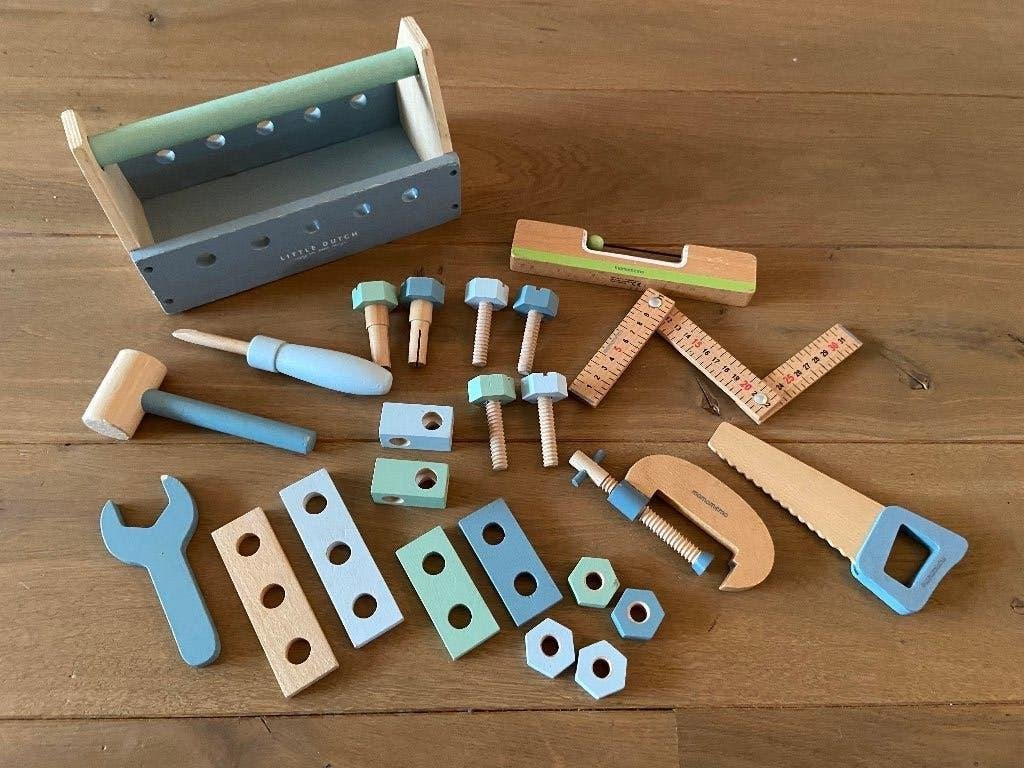 Little Dutch gereedschapskist + mamamemo gereedschap, Kinderen en Baby's, Speelgoed | Houten speelgoed, Ophalen, Gebruikt, Overige typen