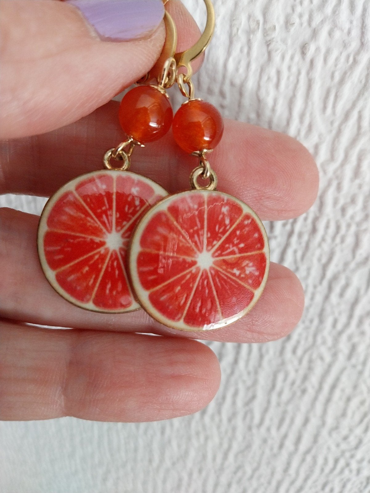 "Grapefruit" oorbellen met Cherrykwarts #32555, Overige materialen, Hangers, Verzenden, Zo goed als nieuw