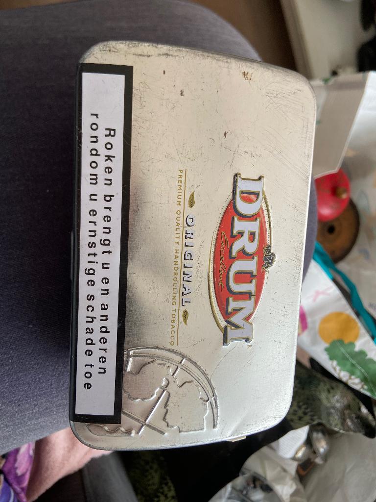 drum blikje, Ophalen of Verzenden, Gebruikt, Tabaksdoos of Verpakking
