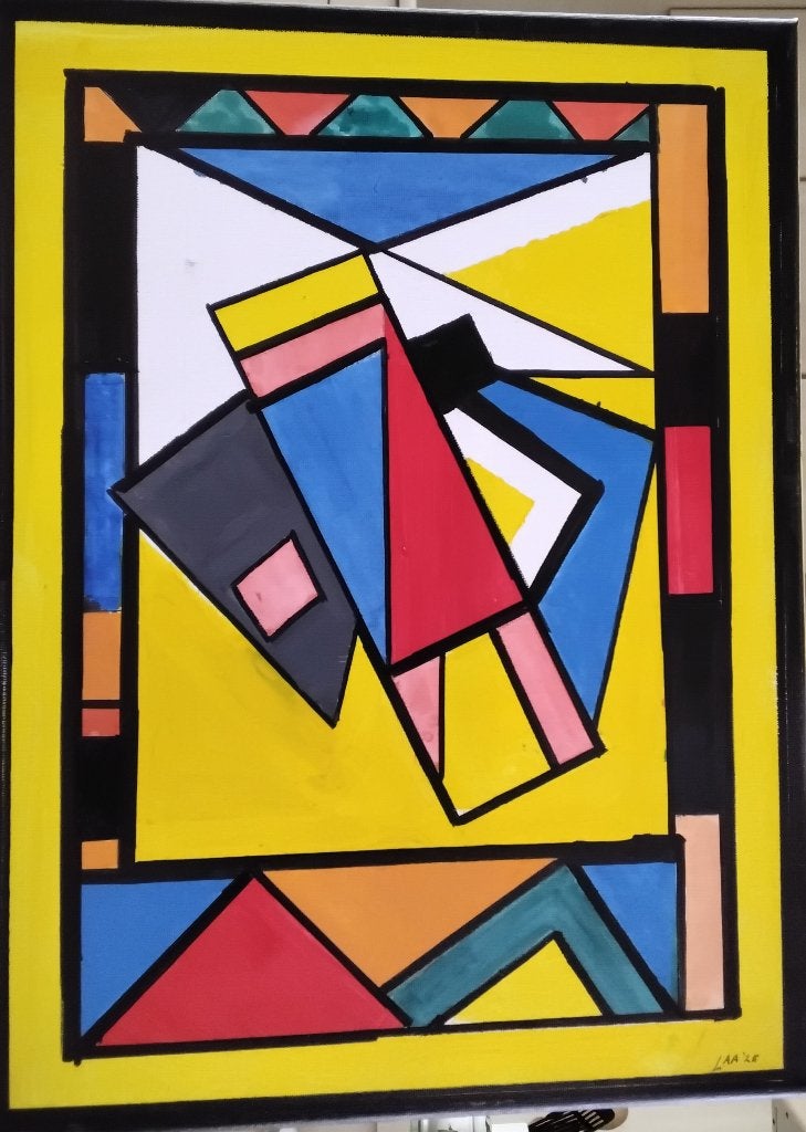 schilderij 30x24 acryl op papier ingelijst, Abstract, Acrylverf, Papier/karton, Achter glas