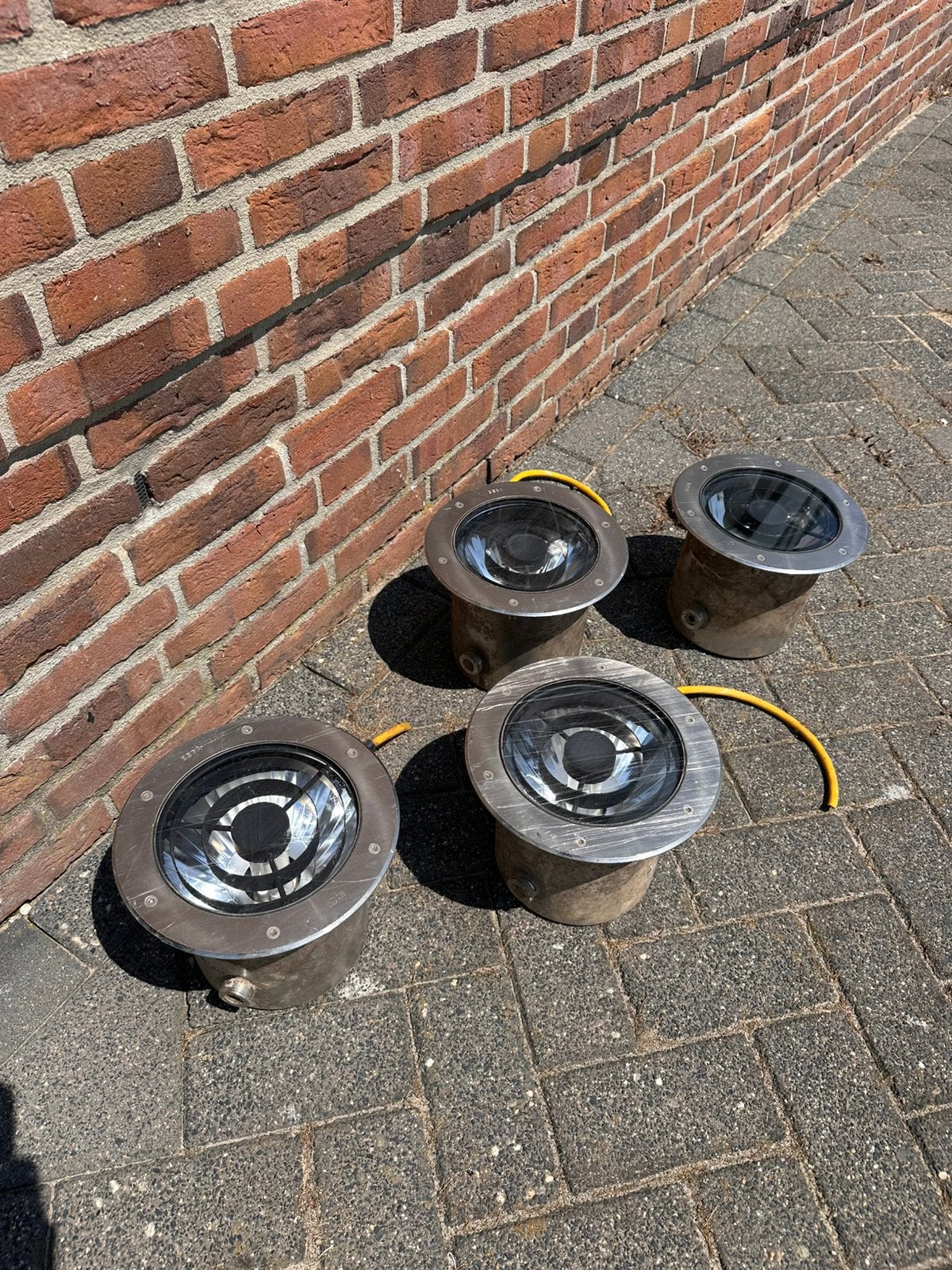 4 BEGA 8029 professionele grondspots (Ø 24 cm) – IP68, Tuin en Terras, Buitenverlichting, Ophalen, Gebruikt, Staal, Netvoeding