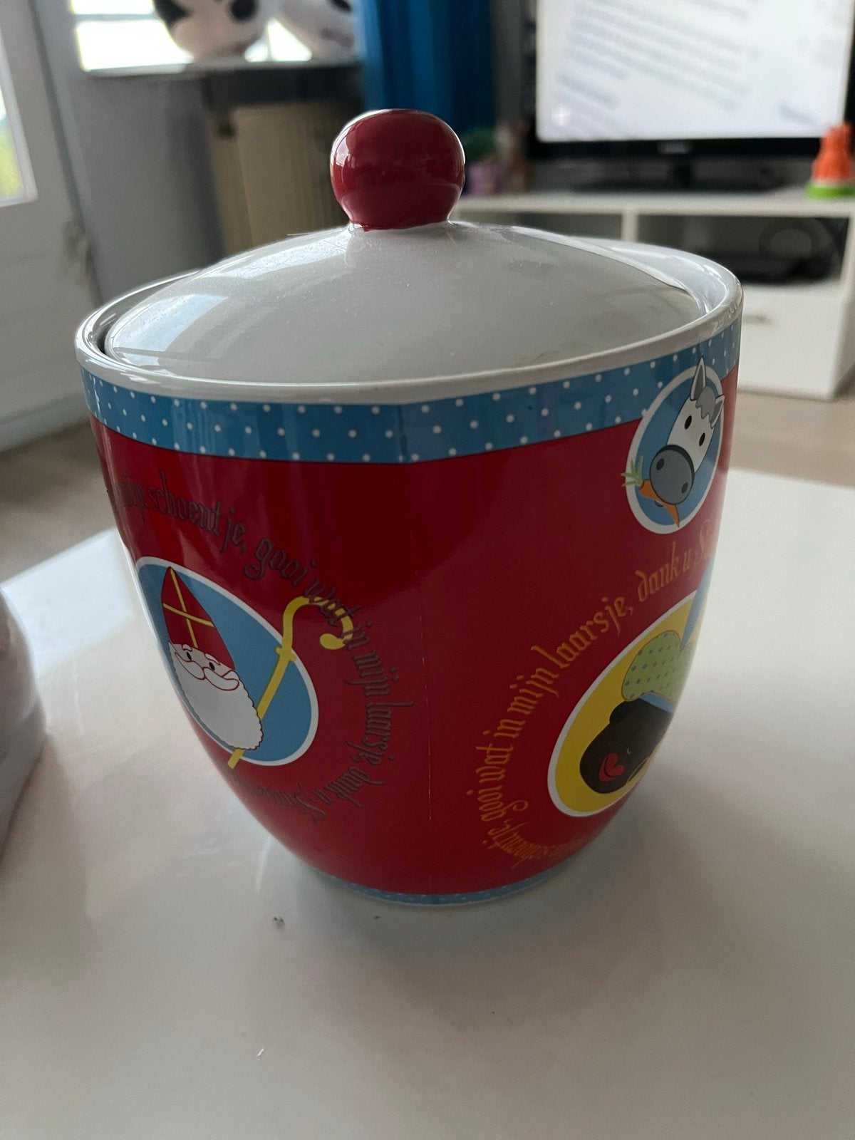 2 vrolijke potten voor snoep of koekjes, Ophalen, Gebruikt, Pot of Kruik, Porselein of Keramiek