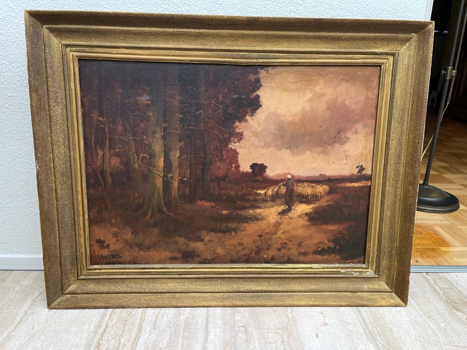 Olieverfschilderij L. Hartman, Ophalen, Doek, Realistisch, Gesigneerd