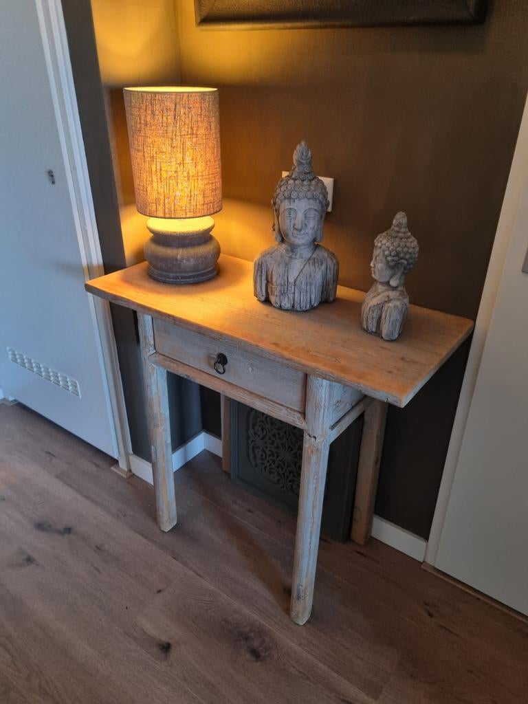 Aura peeperkorn Elmwood sidetable uit india landelijk sober, Huis en Inrichting, Tafels | Sidetables, Ophalen, 25 tot 50 cm, Rechthoekig