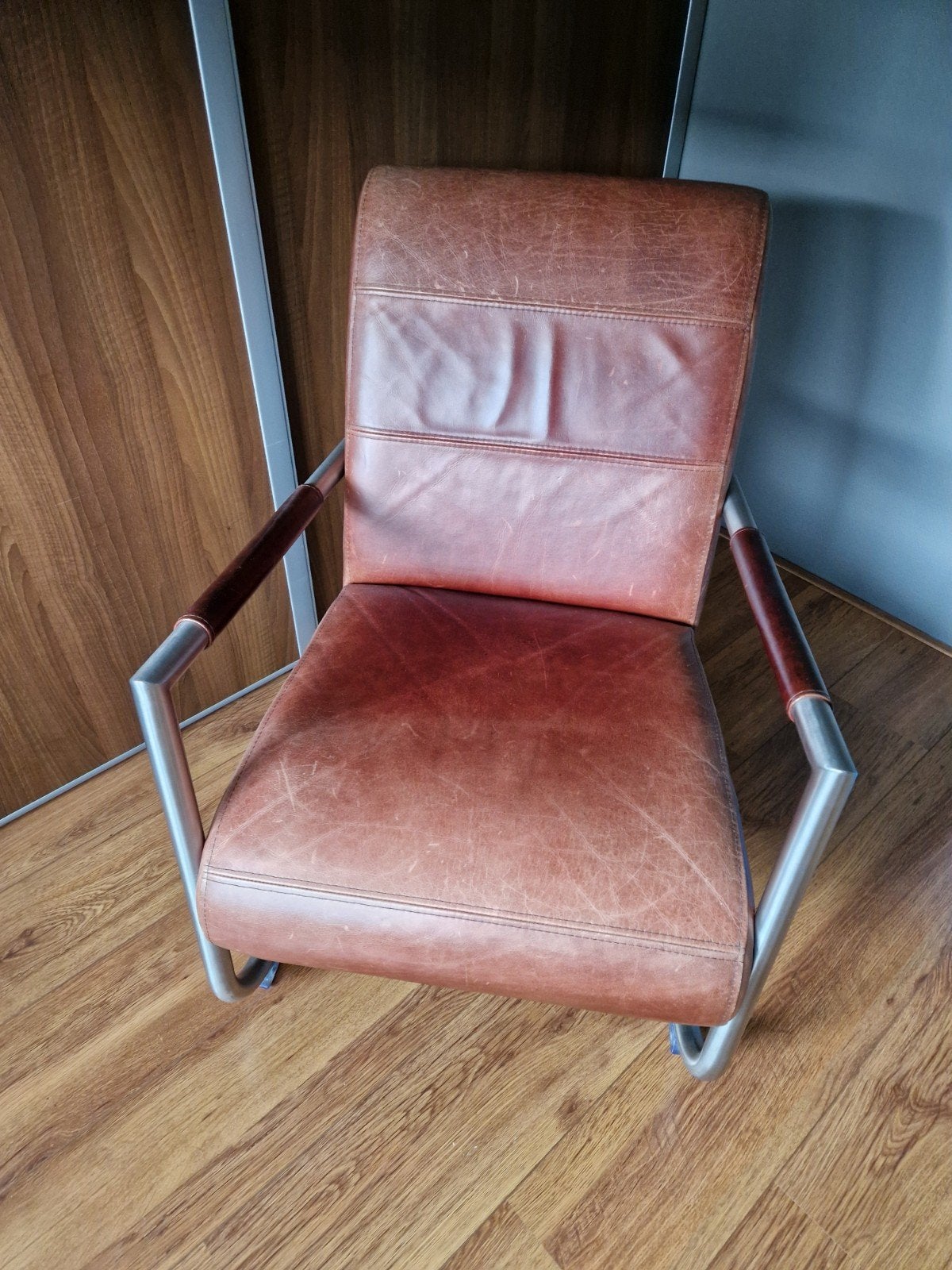 Lederen design stoel - Bruin/Vintage, Gebruikt, Bruin, Ophalen of Verzenden, Eén