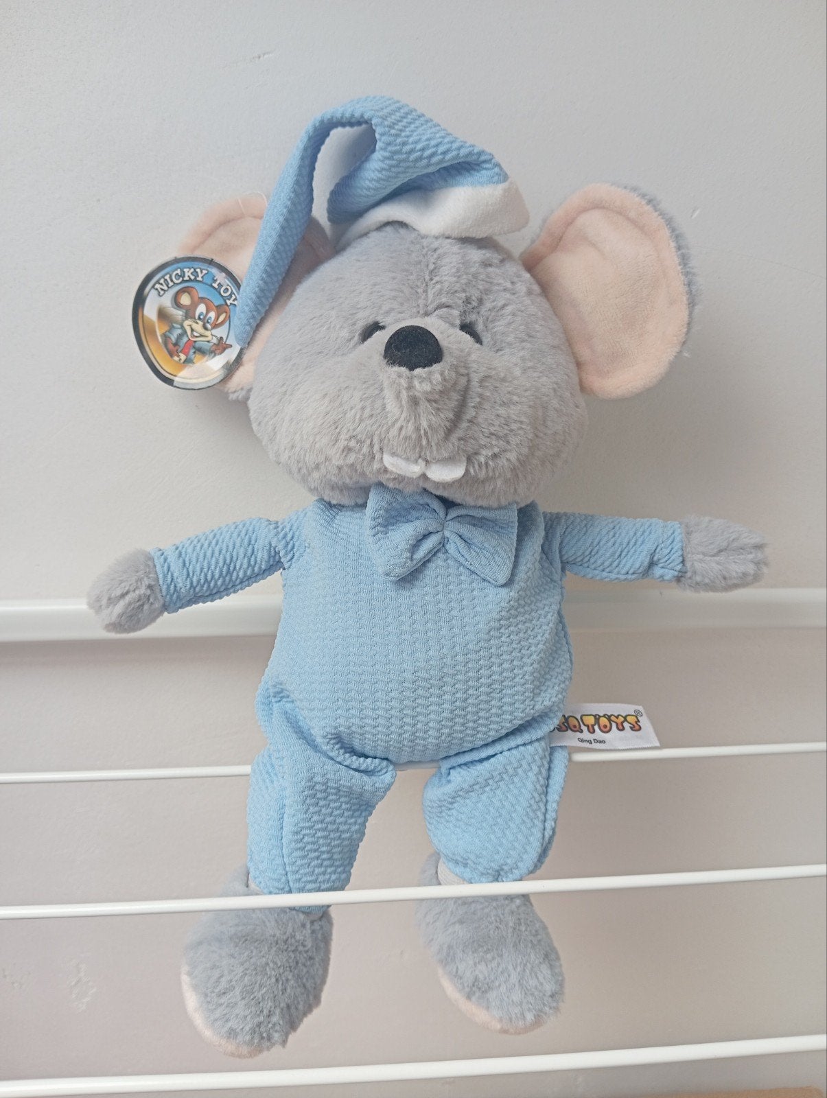 Nicky Toys Knuffelmuis in Blauwe Pyjama, Muis, Overige karakters, Blauw, Ophalen of Verzenden