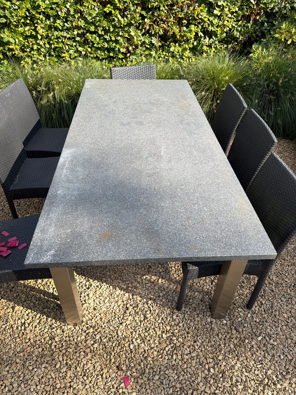 Granieten tuintafel met RVS onderstel 100x220 cm, Tuin en Terras, Ophalen, Gebruikt, Rechthoekig, Rvs