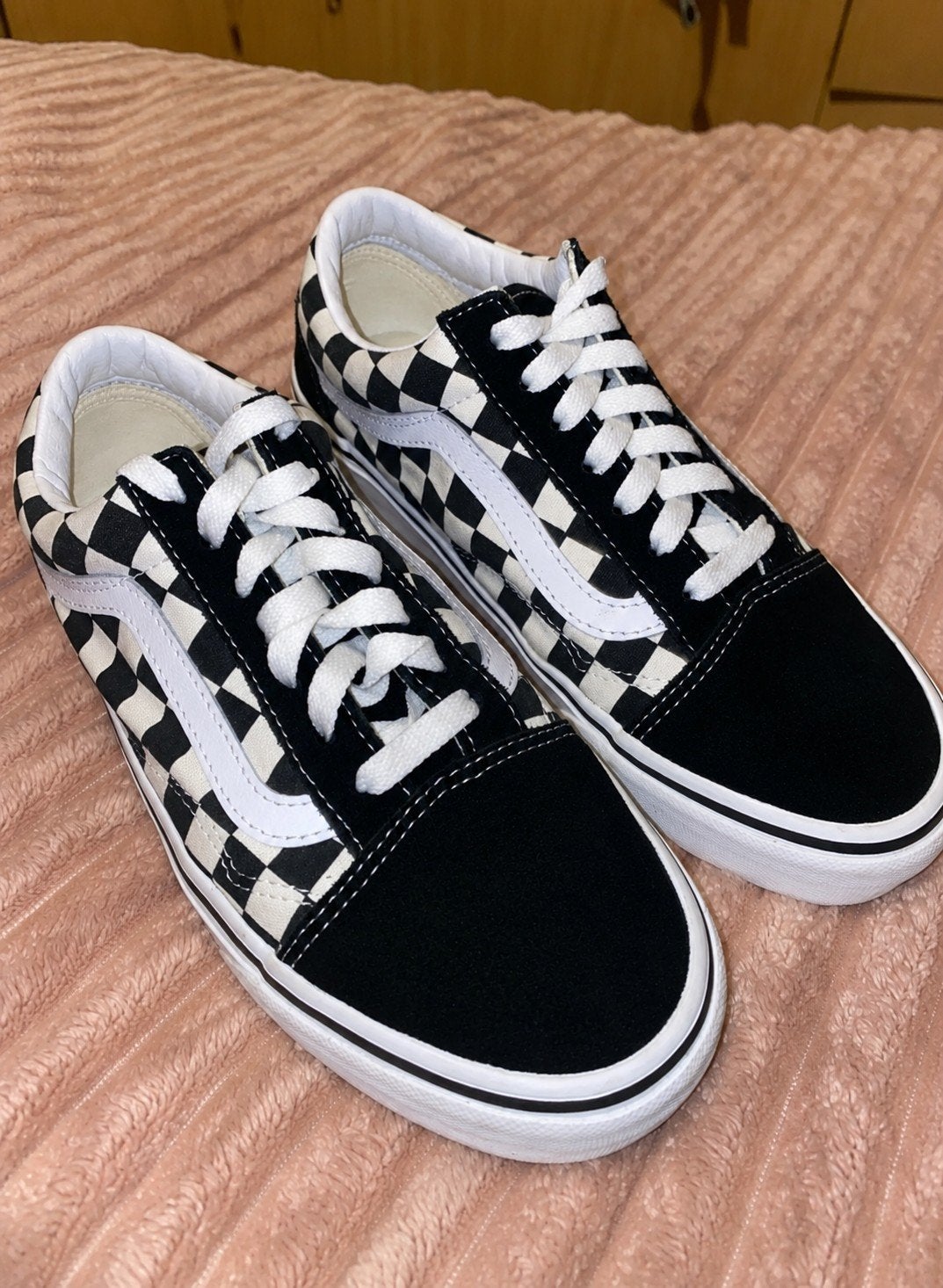 Vans Old Skool Checkerboard Sneakers, Zwart, Ophalen of Verzenden, Sneakers of Gympen, Gedragen