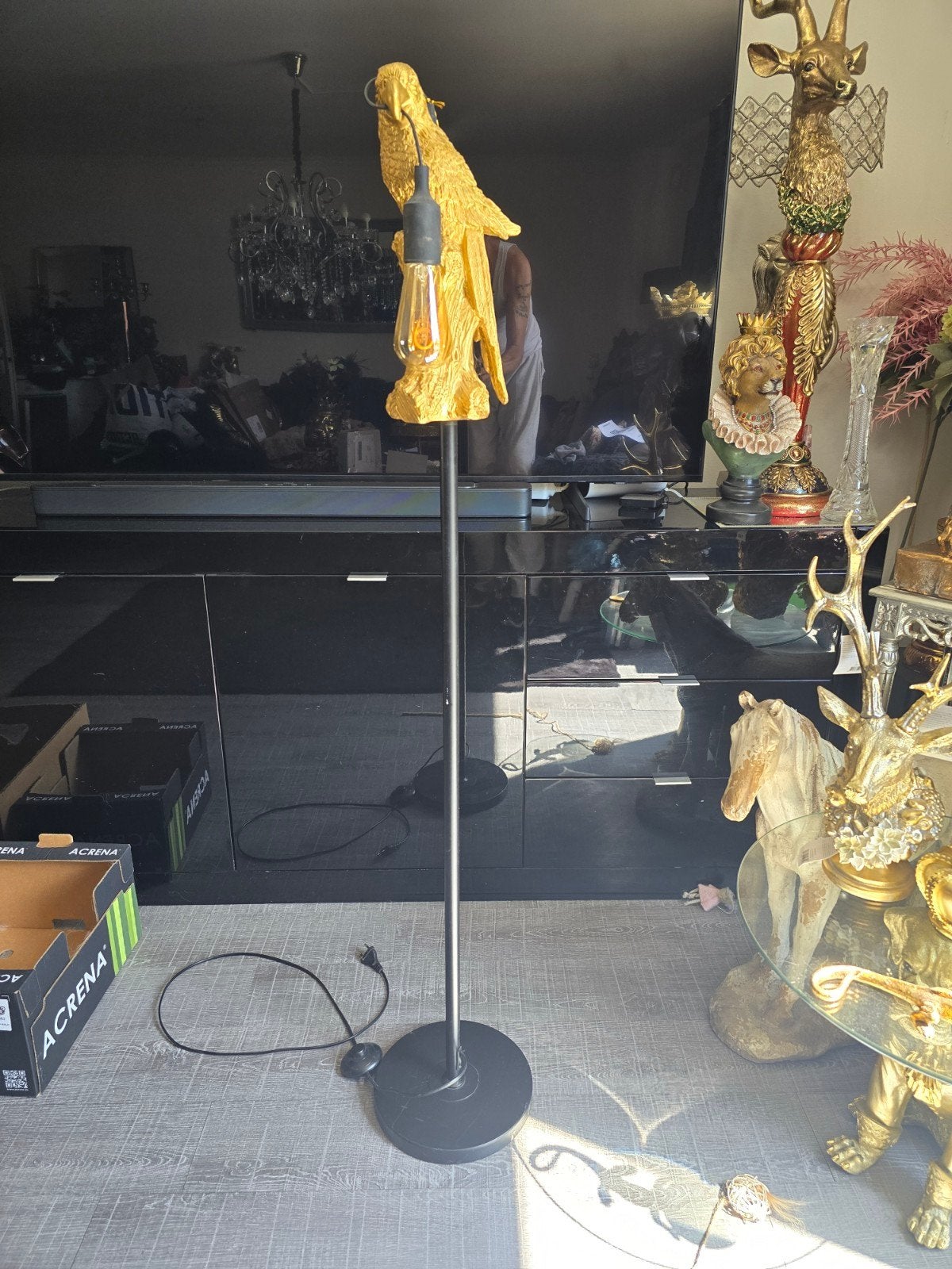 Gouden Papegaai Vloerlamp met Edison Lamp, Ophalen, 100 tot 150 cm, Modern, Exotisch, Design, Nieuw