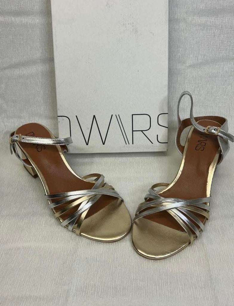 Prachtige Nieuwe DWRS sandalen met hak - Goud/Zilver maat 39, Ophalen of Verzenden, Nieuw, Overige kleuren, Sandalen of Muiltjes