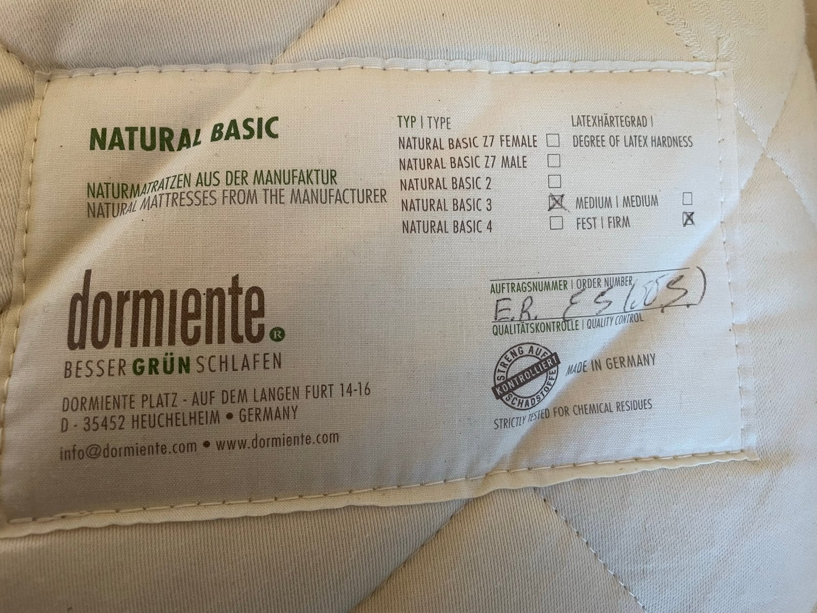 Dormiente Natural Basic Matras 220x180 cm - Medium, Ophalen, Gebruikt, Tweepersoons, Matras