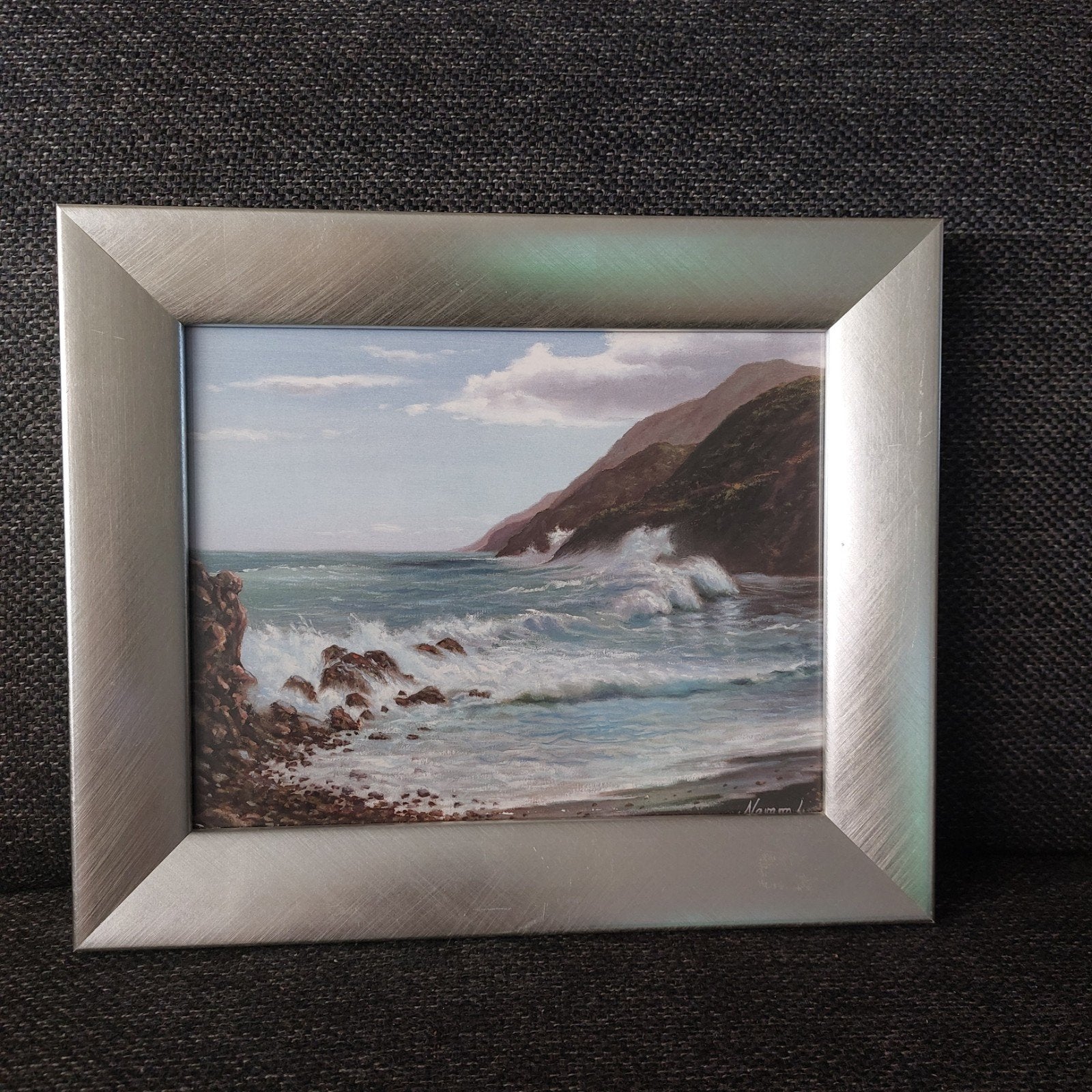 Schilderij: woeste zee met rotsen, gesigneerd, Ophalen of Verzenden