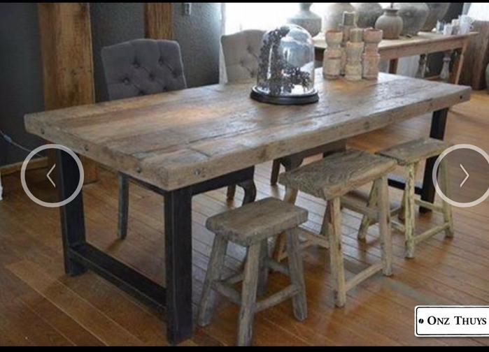 Stoere  industriele landelijke tafel 220 x 95cm, Huis en Inrichting, Tafels | Eettafels, Ophalen, Industrieel landelijk, Teakhout