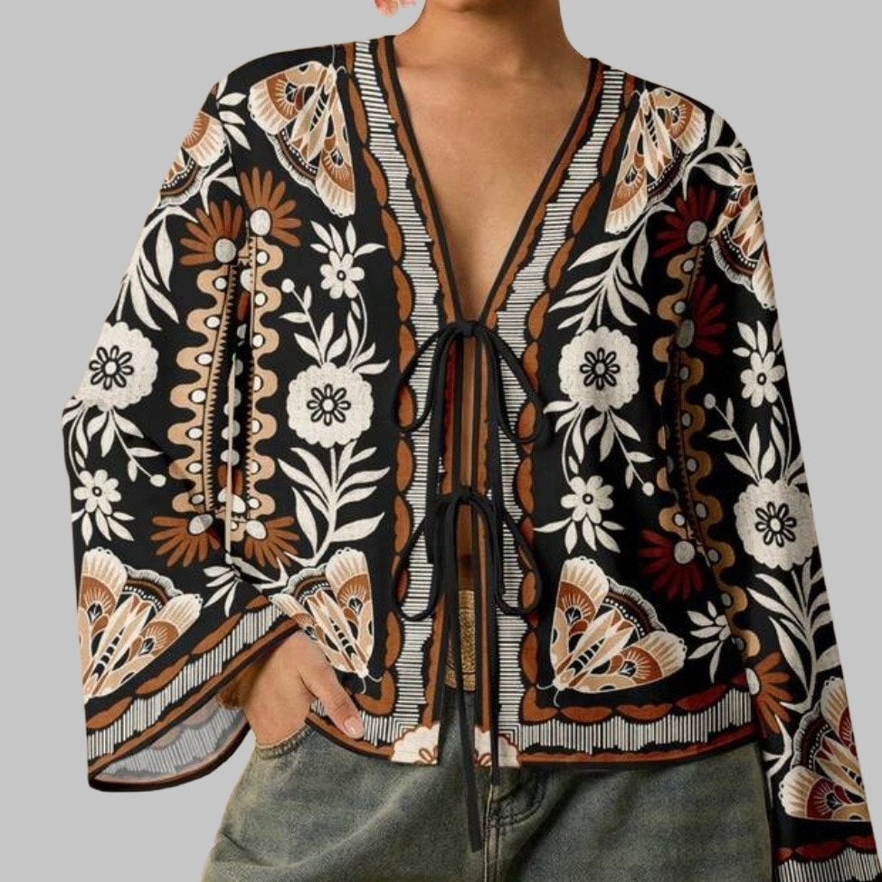 Boho Kimono met Bloemenprint en Vlinders (44-52), Verzenden, Nieuw, Zwart, Trui of Vest