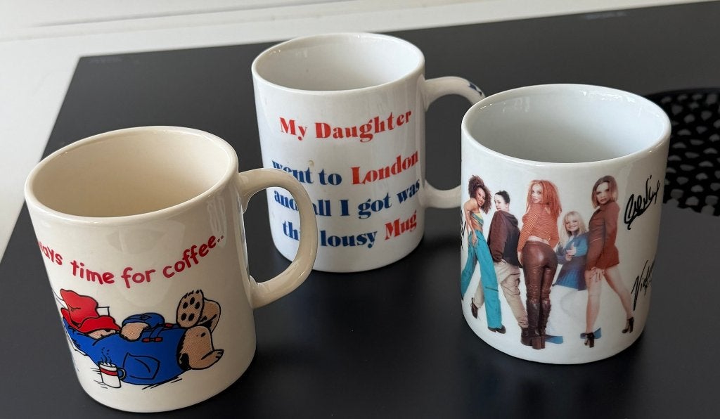 Set van 3 unieke mokken: Spice Girls, Paddington & London, Gebruikt, Overige merken, Keramiek, Vintage