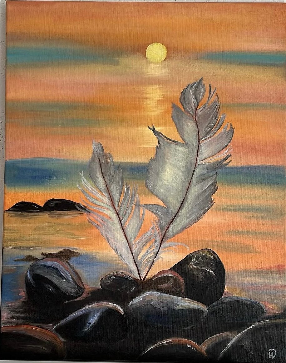 Olieverf schilderij veer, Antiek en Kunst, Ophalen of Verzenden, Olieverf